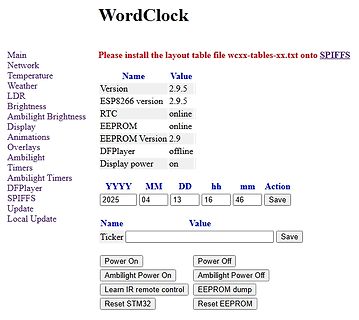 Webinterface einer WordClock Steuerung