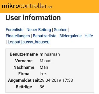 Benutzerinformationen im Mikrocontroller Forum