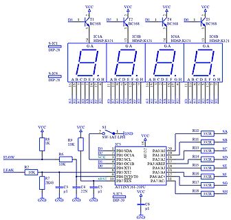 Schaltplan mit ATtiny261 und 7-Segment-Anzeigen