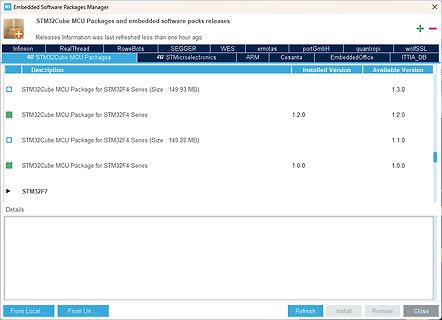 MX Embedded Software Packages Manager Fenster