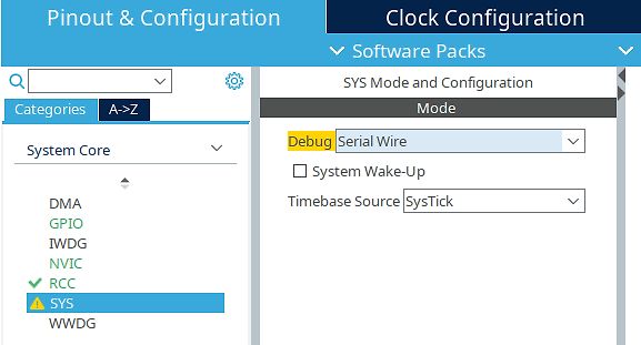 Screenshot einer Software-Konfiguration für Mikrocontroller