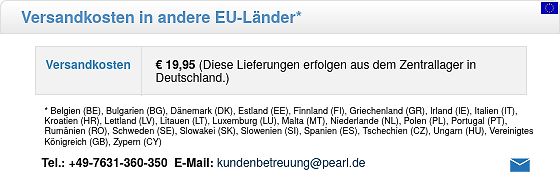 Versandkosteninformationen für EU-Länder