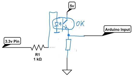 Handgezeichneter Schaltplan mit Transistor und Arduino-Eingang
