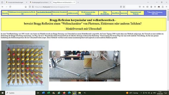 Screenshot einer Webseite mit physikalischem Modellversuch