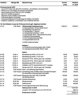 Rechnung für Elektroinstallation einer Wallbox