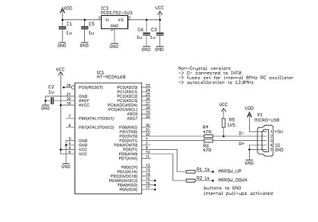 Schaltplan ATmega168 mit MCP1792-3U3 Spannungsregler