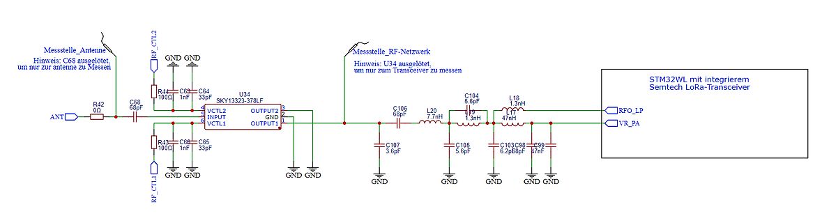 Schaltplan eines RF-Netzwerks für STM32WL LoRa-Transceiver
