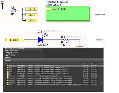 Schaltplan und Fehlermeldungen in CAD-Software