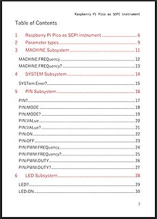 Inhaltsverzeichnis eines Dokuments über Raspberry Pi Pico SCPI