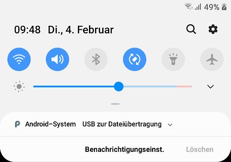 Android Benachrichtigungsleiste und USB-Einstellungen