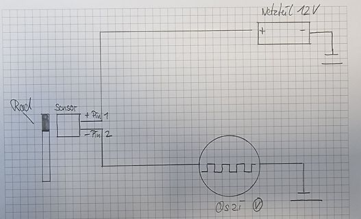 Handgezeichneter Schaltplan mit Sensor und Netzteil
