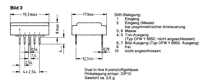 Technische Zeichnung eines DIP10-Kunststoffgehäuses