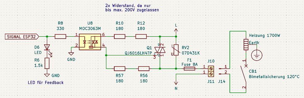 Schaltplan zur Steuerung einer 1700W Heizung mit ESP32