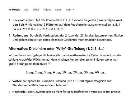 Text über Gewichtskombinationen und binäre Staffelung
