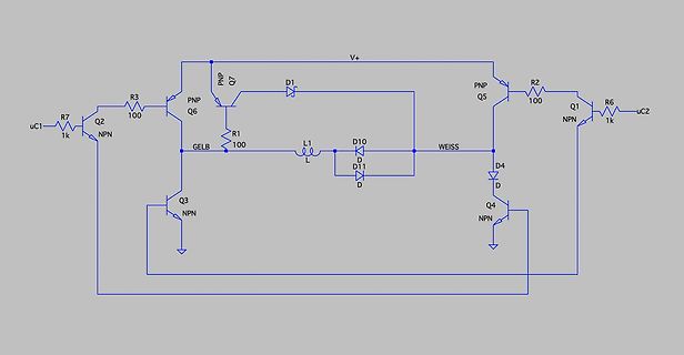 Elektronischer Schaltplan mit Transistoren und Dioden