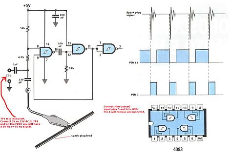 Schaltplan und Wellenformen eines Zündsignal-Generators