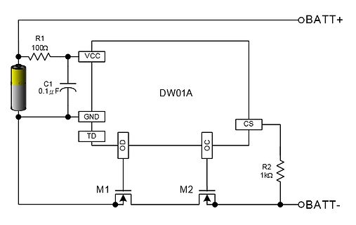 Schaltplan mit DW01A Batteriemanagement-IC