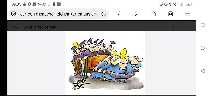 Karikatur von Menschen, die einen Karren ziehen