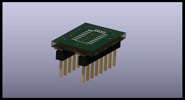 3D-Modell eines Mikrochips mit Pins