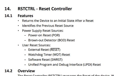 Ausschnitt aus einem Datenblatt zum Reset Controller