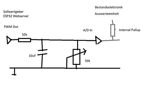 Handgezeichneter Schaltplan mit ESP32 und Potentiometer