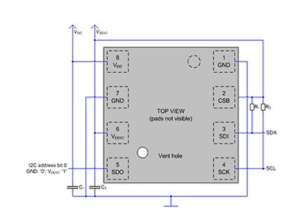 Schaltplan eines integrierten Schaltkreises mit I2C-Anbindung
