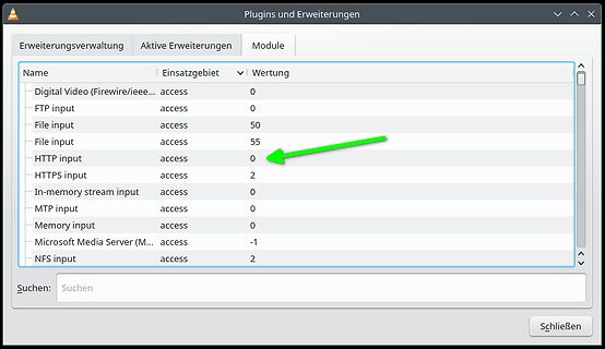 Software-Fenster mit Liste von Plugins und Erweiterungen