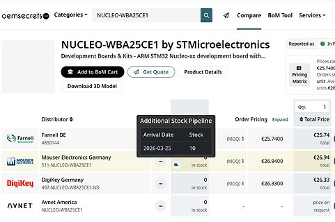 Webseite mit Preisvergleich für NUCLEO-WBA25CE1