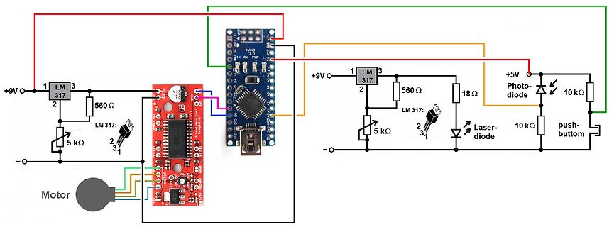Schaltplan mit Arduino Nano, LM317 und Motor