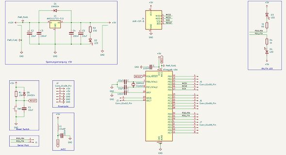 Schaltplan eines ATmega8 Mikrocontroller-Projekts