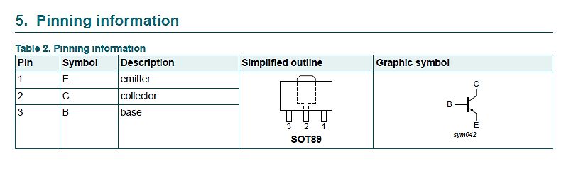 Pinbelegungstabelle eines SOT89 Transistors