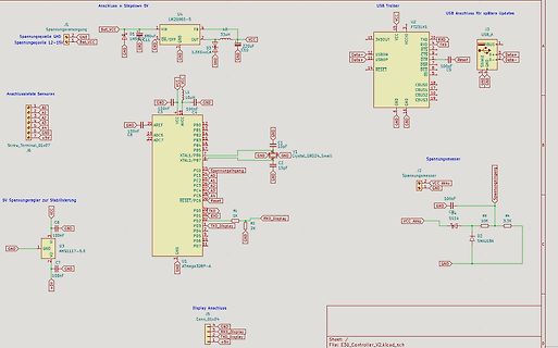 Schaltplan eines Mikrocontroller-Projekts mit ATmega328P