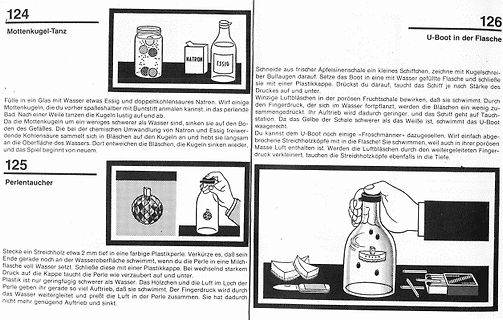 Buchseite mit Anleitungen für physikalische Experimente