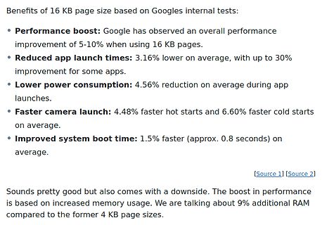Text über Performance-Vorteile von 16 KB Page Sizes