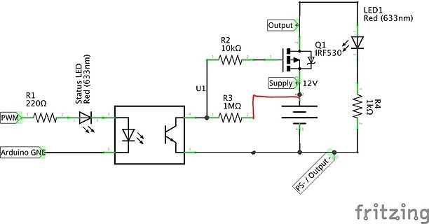Schaltplan mit MOSFET-Treiber und LED-Steuerung