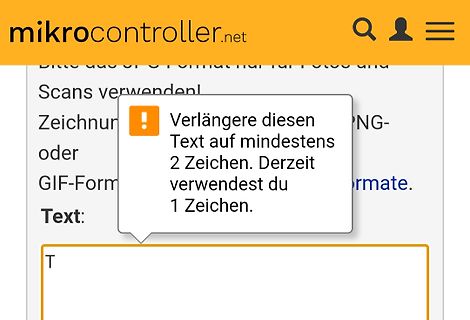 Screenshot einer Fehlermeldung auf einer Webseite