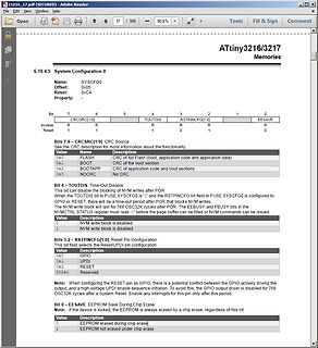 Ausschnitt aus einem Datenblatt für ATtiny3216/3217