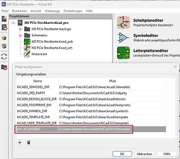 KiCad Pfade konfigurieren Dialogfenster