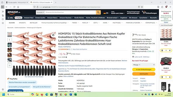 Amazon Produktseite für Krokodilklemmen