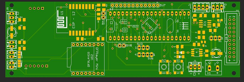 PCB-Layout eines ESP32-basierten Boards mit DFPlayer Mini Anschluss
