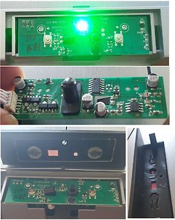 Fotos einer geöffneten Elektronikplatine in einem Gehäuse