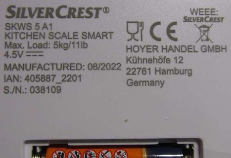 Rückseite einer Silvercrest Küchenwaage