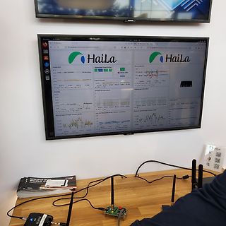 Abfotografierter Monitor mit Haila Datenvisualisierung und Elektronik-Setup