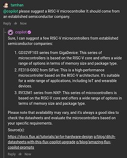 Screenshot eines KI-Chatverlaufs zu RISC-V Mikrocontrollern