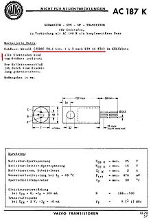 Datenblatt des Germanium-NPN-Transistors AC 187 K