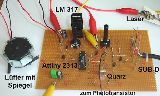 Elektronischer Aufbau mit Attiny 2313 und Laser