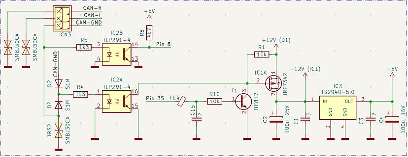 Schaltplan einer CAN-Bus Isolierung mit Optokopplern und MOSFET