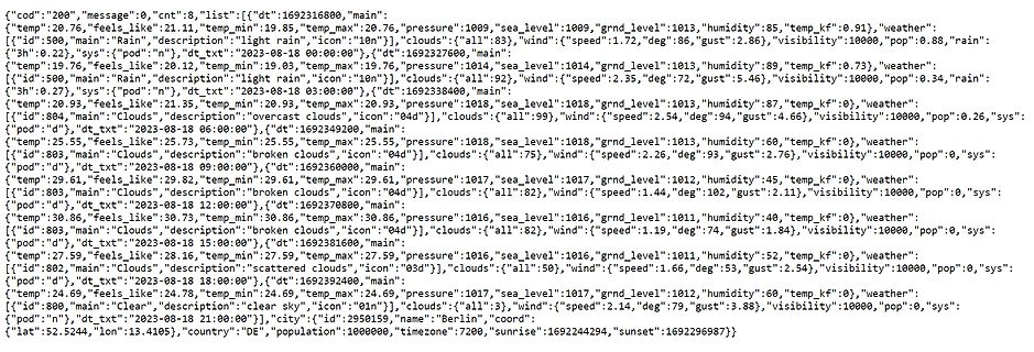 JSON-Datenstruktur mit Wetterinformationen
