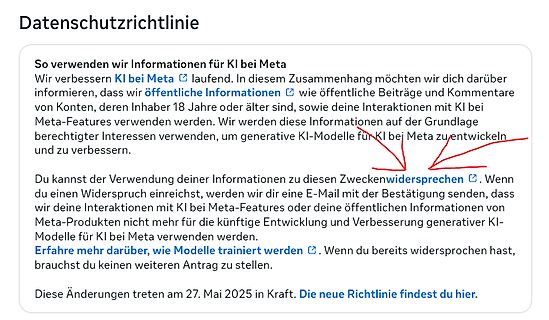 Datenschutzrichtlinie von Meta zu KI