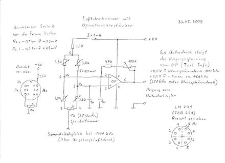 Handschriftlicher Schaltplan eines Luftdrucksensors